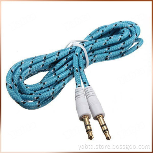 Multi Color 3.5mm 4-pole Jack Male to Male Stereo Fabric Braided Audio Aux Cable Cord for IPod iphone Headphone
